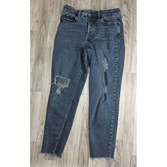 (3/$35) Old Navy Button Fly High Rise Straight Distressed Black Grey Jeans - Picture 1 of 11